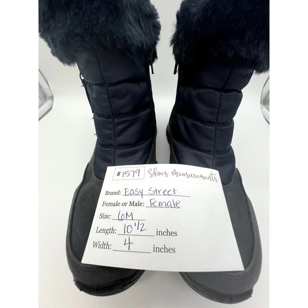 Easy Dry by Easy Street Navy Blue Frosty Waterproof Faux Fur Zipper Boots Size 6